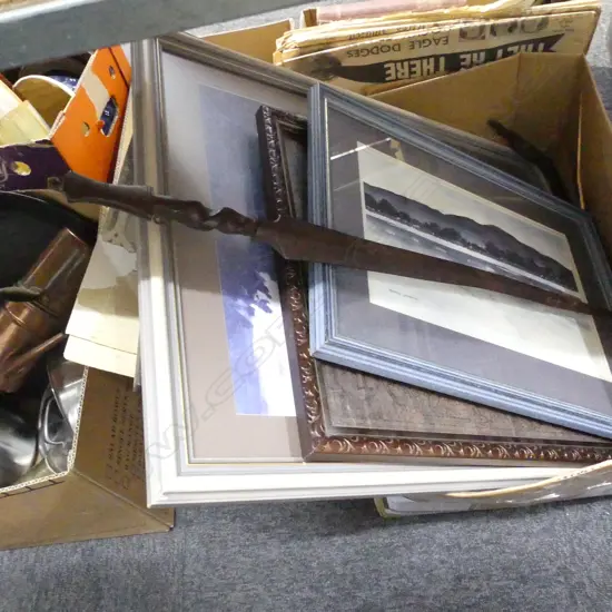 BOX LOT ASST. ARTWORKS; OLD PHOTOS GISBORNE ETC