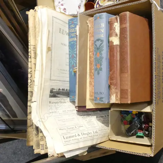 BOX LOT BOOKS; 'LEGENDS OF THE MAORI' JAMES COWAN 1930, NEWSPAPERS ETC