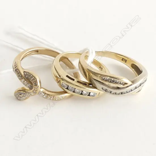 (73) 3 X 9CT GOLD DIAMOND SET RINGS