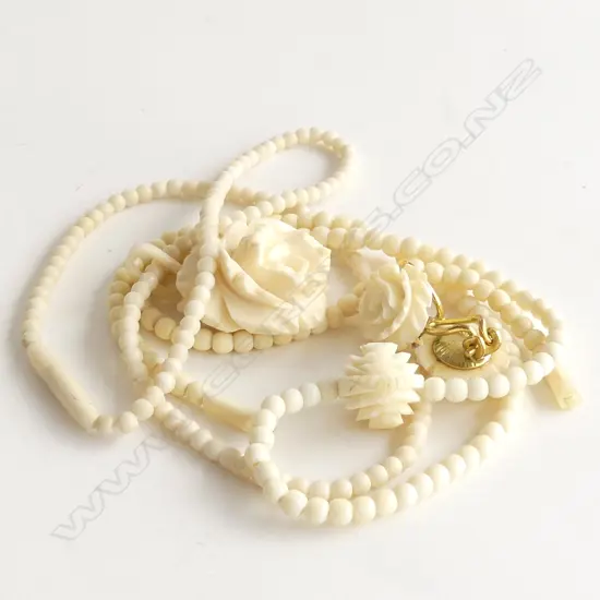 2 FAUX IVORY NECKLACE & PENDANTS + PR EARRINGS