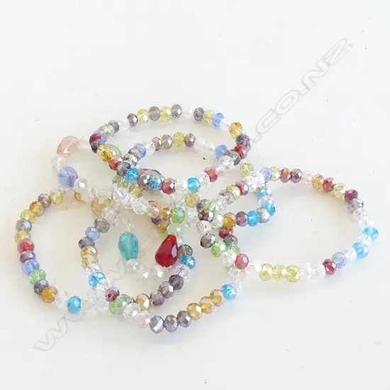 6 ASST CRYSTAL GLASS BEAD BRACELETS
