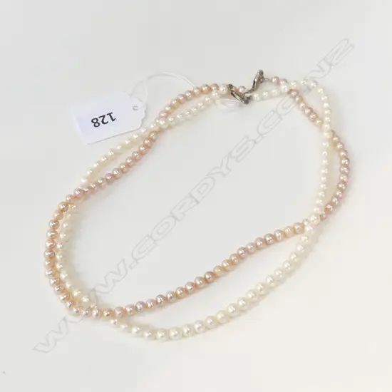2 SM FRESHWATER PEARL NECKLACES; 1 PINK & 1 WHITE