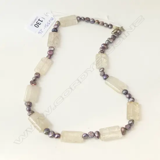 NECKLACE WITH 10 CLEAR QUARTZ & FRESHWATER PEARLS
