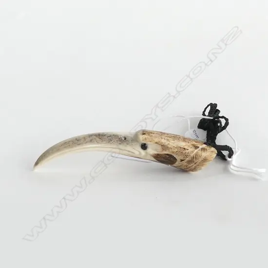 FUMIO NOGUCHI (NELSON NZ) CARVED BONE 'HUIA' PENDANT L.100mm