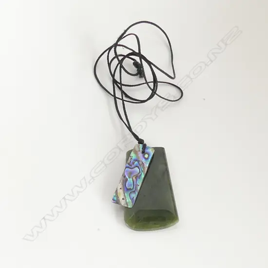 GREENSTONE AND PAUA HEI TIKI PENDANT