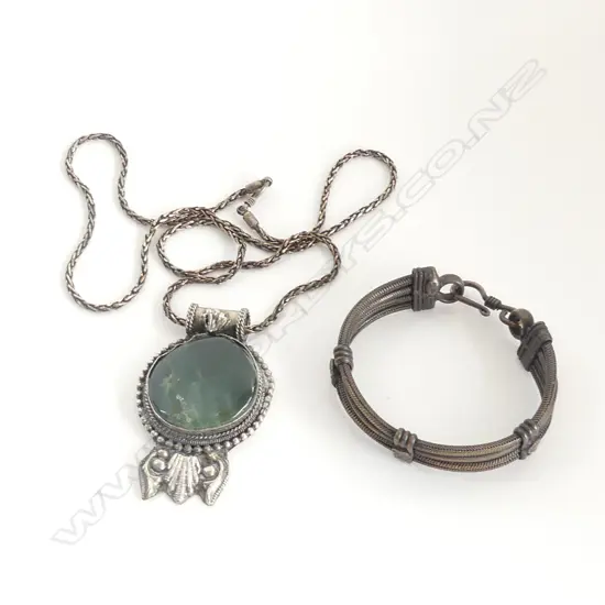 AFGHAN SILVER BRACELET & STONE PENDANT & CHAIN