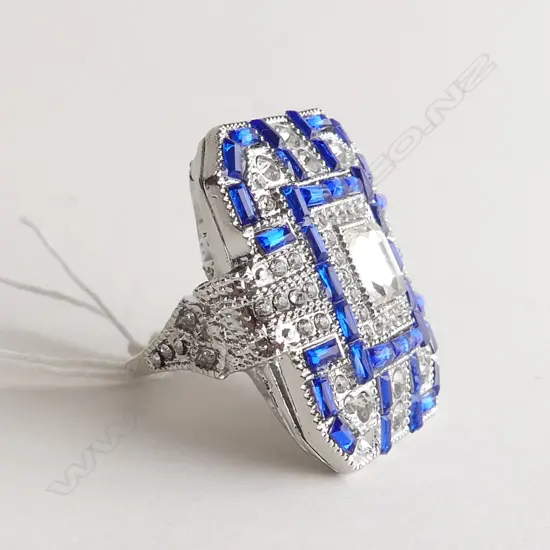 DRAMATIC FUN PARTY FAUX SAPPHIRE AND DIAMOND RING