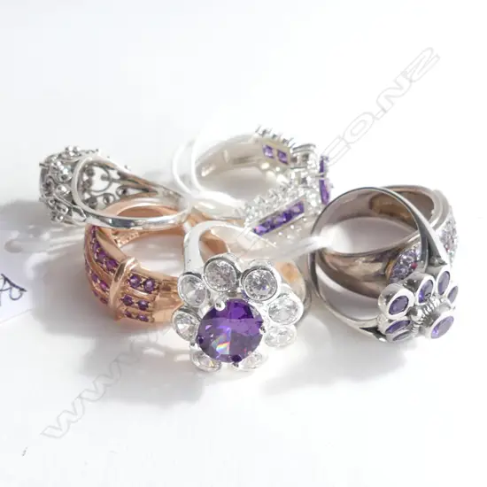 6 STG & PURPLE STONE RINGS 27 GRAMS