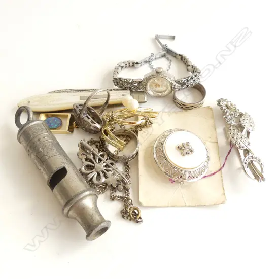 SILVER & MARCASITE JEWELLERY+ SILVER & MOP POCKET KNIFE  ETC