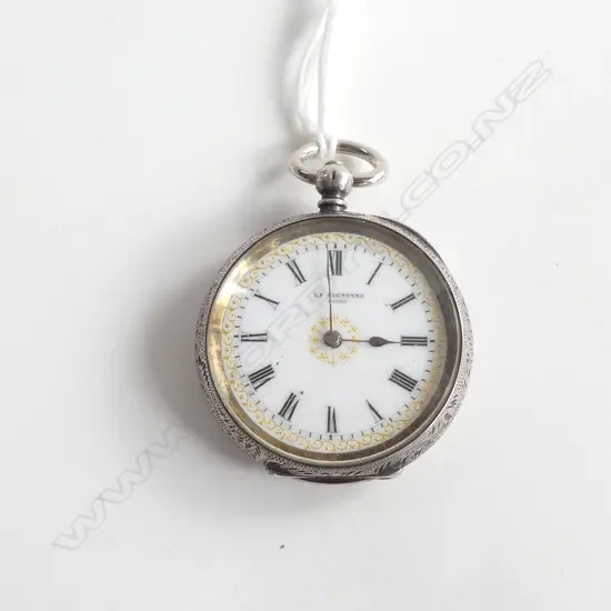 19THC SWISS LADIES OPEN FACE FOB WATCH GILT HIGHLIGHT DIAL