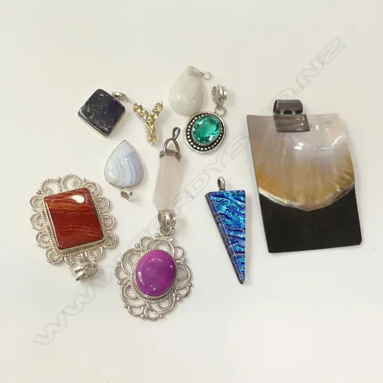 10 SILVER / STG SILVER PENDANTS WITH STONES ETC..