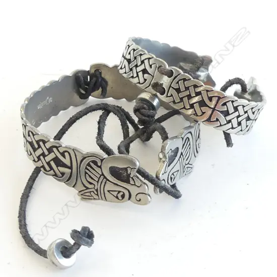 ST JUSTINS HIS & HER DRAGON CELTIC DESIGN PEWTER & LEATHER BRACELETS