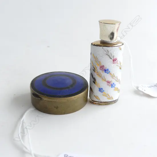ENAMEL PERFUME BOTTLE & ENAMEL LIDDED PATCH BOX