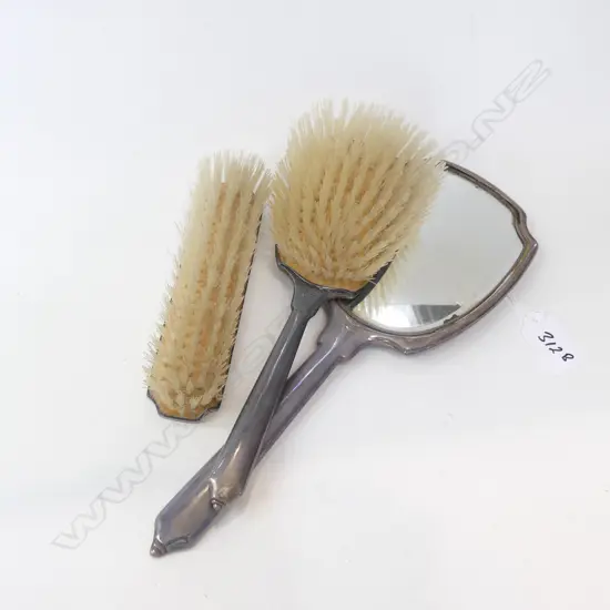 3 PCE STG VANITY SET; MIRROR, 2 BRUSHES