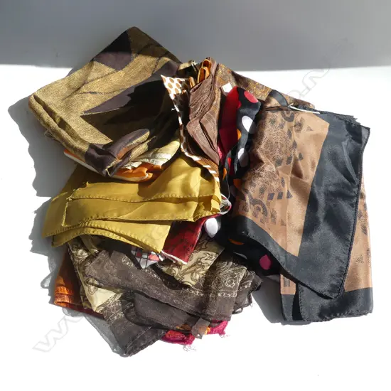 11 ASST. BROWN SCARVES; MOST SILK