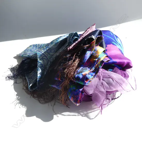 11 ASST. BLUE & PURPLE SCARVES; MOST SILK