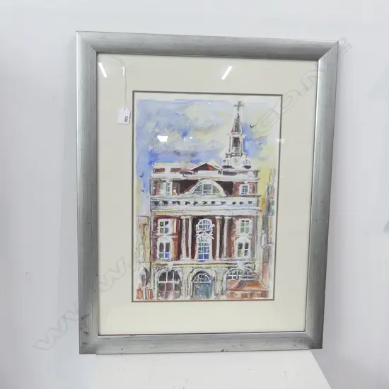 AUCKLAND FERRY BUILDING SIGNED MIXED MEDIA W/C 465x325mm