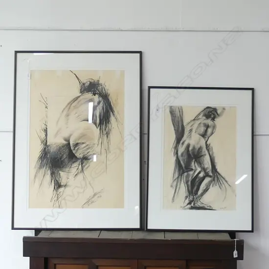 2 CHARCOAL NUDES SIGNED 'ROLFE 90' 800x550 / 600x420mm