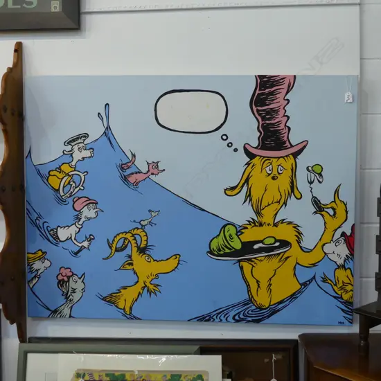 LG ARCRYLIC CANVAS 'DR SEUSS'S CAT IN THE HAT' NZ ARTIST MARCO ERMERINS 1220 X 920MM