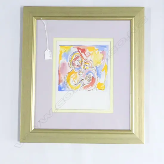 AGNES WOOD 'MOTHER & CHILD' W/C 250x200mm SIGNED & DATED '80