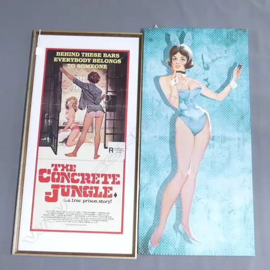2 ARTWORKS; 'THE CONCRETE JUNGLE' MOVIE POSTER 670x300 + PLAYBOY GIRL PRINT 670x370mm