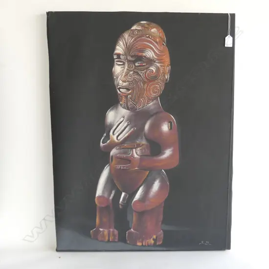 LGE OIL PAINTING ON CANVAS MAORI CARVED POST 800 x 600mm