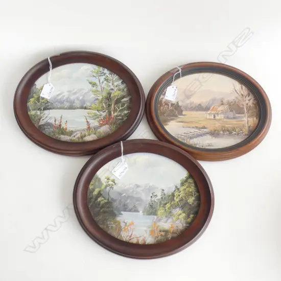 3 HILDA WHITE OVAL OIL LANDSCAPES 190x240mm