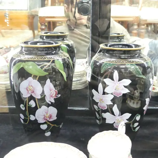 PR LG FRANKLIN MINT MAKOTO MIYAGI ORCHID VASES H. 285MM