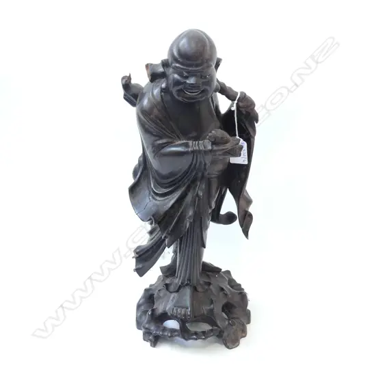 CARVED WOODEN ORIENTAL FIGURE H.420mm AF