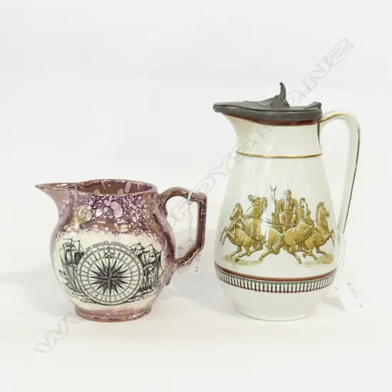 GREYS POTTERY LUSTRE JUG (H 120MM) + VINTAGE COFFEE POT C1861 (KITE MARK) (H 225MM)