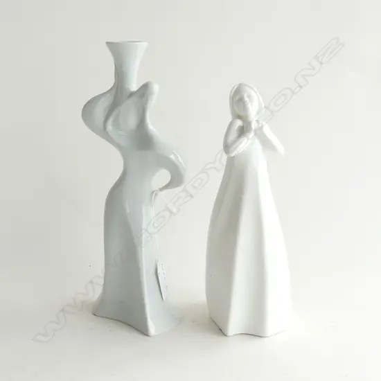 2 WHITE PORCELAIN FIGURINES; ROYAL DOULTON 'THANKFUL'  (H 235MM) + 1 OTHER