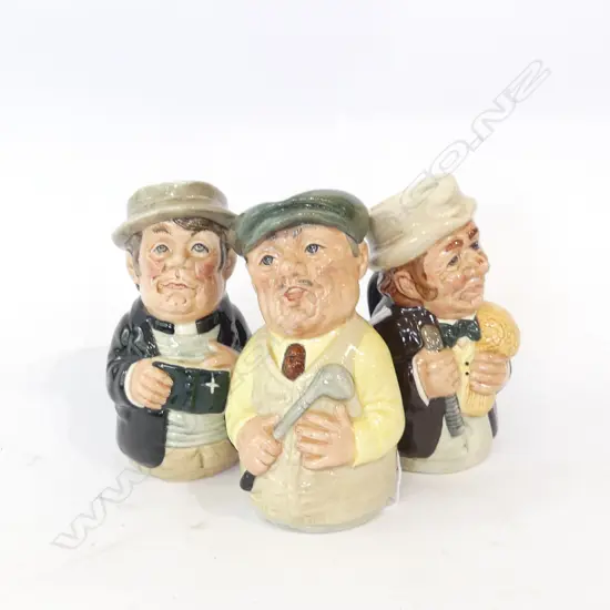 3 SM ROYAL DOULTON CHARACTER JUGS; THE FARMER, THE CLERGYMAN, THE GOLFER H 110MM