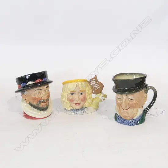 3 SM ROYAL DOULTON CHARACTER JUGS; H 85MM