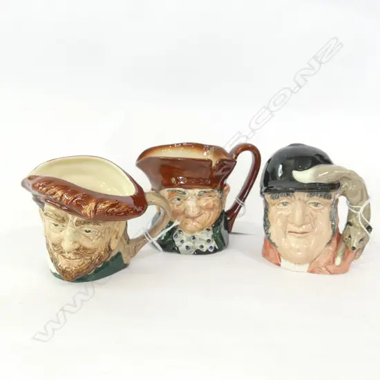 3 SM ROYAL DOULTON CHARACTER JUGS; H 90MM