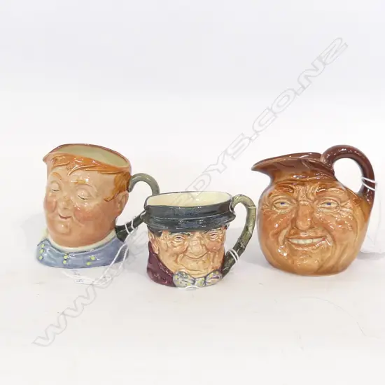 3 SM ROYAL DOULTON CHARACTER JUGS;  H 90MM