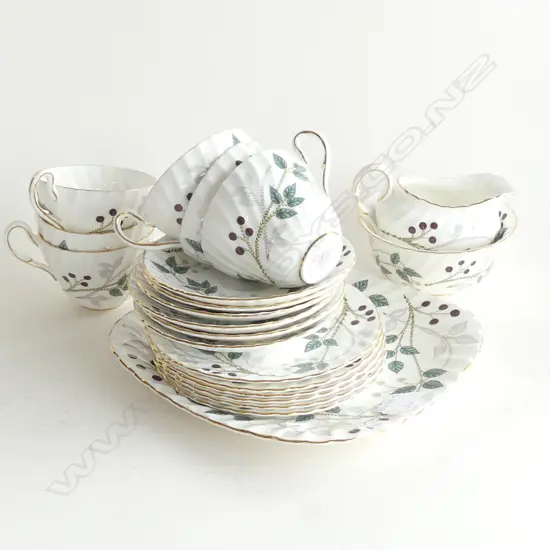 FOLEY 'MICHAELMAS' 21 PCE TEA SET; 6 TRIOS, CAKE PLATE, JUG & SUGAR BOWL - 1 CUP A/F