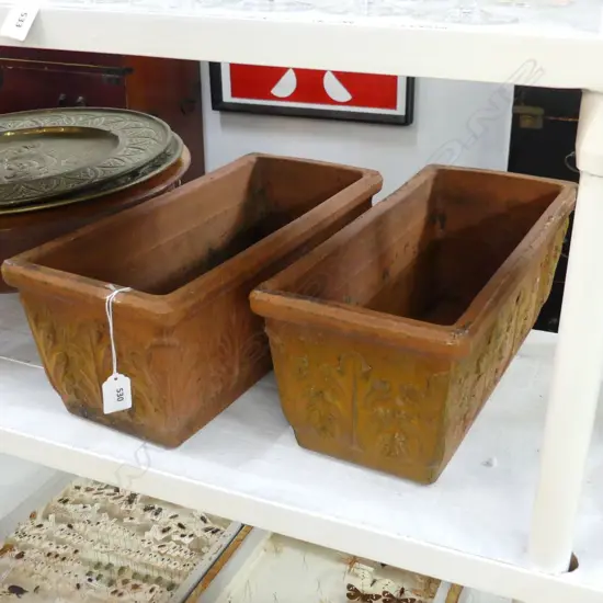 TWO ITALIAN TERRACOTTA PLANTERS 'FLEUR DE LIS' PATTERN L 425MM