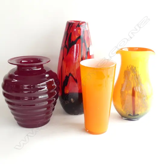 4 ART GLASS VASES H.365mm