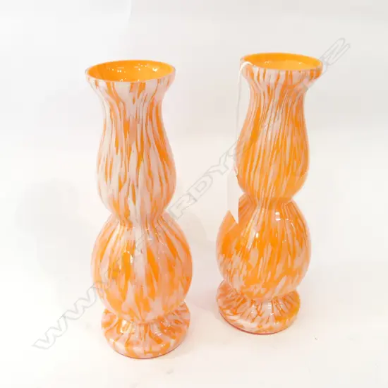 PR ORANGE & WHITE GLASS VASES ATTRIB. C1950'S  H. 210MM