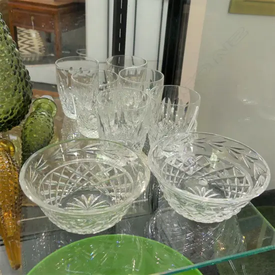 8 PCES WATERFORD; 6 GLASSES H.90mm + 2 BOWLS
