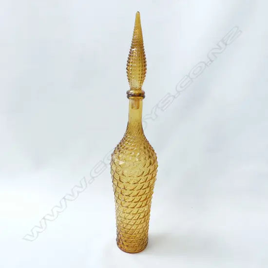 ROSSINI AMBER GLASS DIAMOND PATTERN GENIE BOTTLE WITH STOPPER H. 570MM