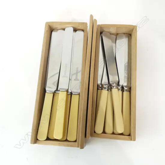 2 SETS OF 6 IVORINE 'BONE' HANDLED KNIVES