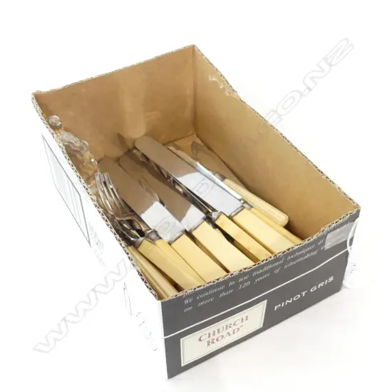 ASST. IVORINE 'BONE' HANDLED CUTLERY & CRYSTAL PENGUIN AF