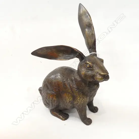 BRONZE SEATED HARE 1 EAR RAISED H.320mm