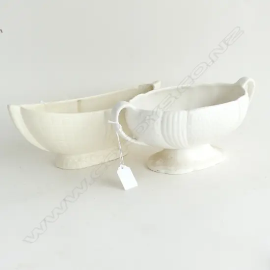 2 CROWN LYNN WHITE VASES; 1 w. CHIP, OTHER 'FLAIR ART POTTERY'