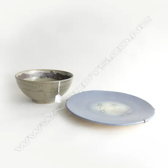 STUDIO POTTERY CHARGER PLATE 390mm dia + BOWL 280mm dia