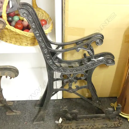 BLACK CAST IRON BENCH ENDS + BOOT SCRAPER W.430mm