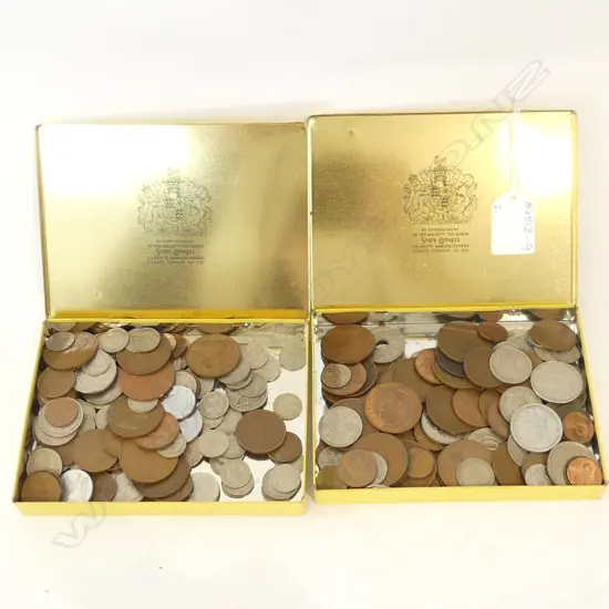 2 CIGARETTE TINS OLD WORLD COINS
