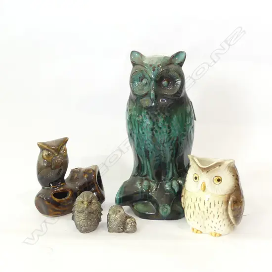 COLLECTION OF 5 OWLS INCL BLUE MOUNTAIN (H 240MM), OTAGIRI OWL JUG, PEWTER ETC..