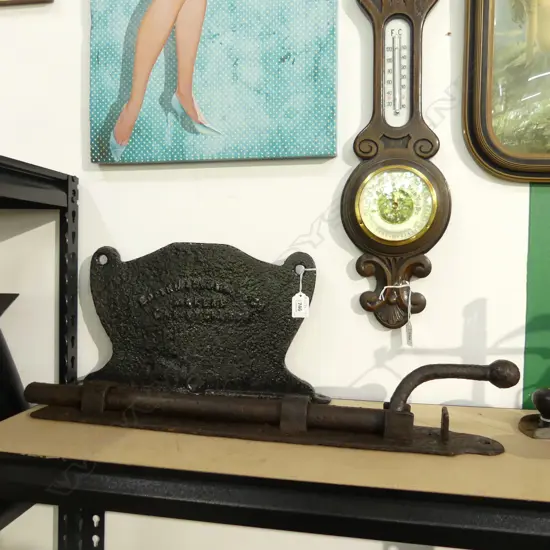 VINTAGE CAST IRON SLIDING BOLT LOCK + NZ CAST IRON FURNACE DOOR